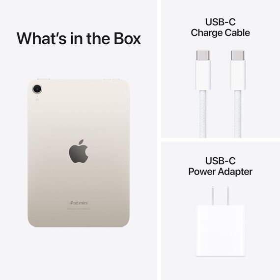 Apple iPad mini (A17 Pro): Apple Intelligence, 8.3-inch Liquid Retina Display, 128GB, Wi-Fi 6E, 12MP Front/12MP Back Camera, Touch ID, All-Day Battery Life — Starlight MXN83HC/A, Velicina hard diska: 128GB, Color: Starlight, 2 image