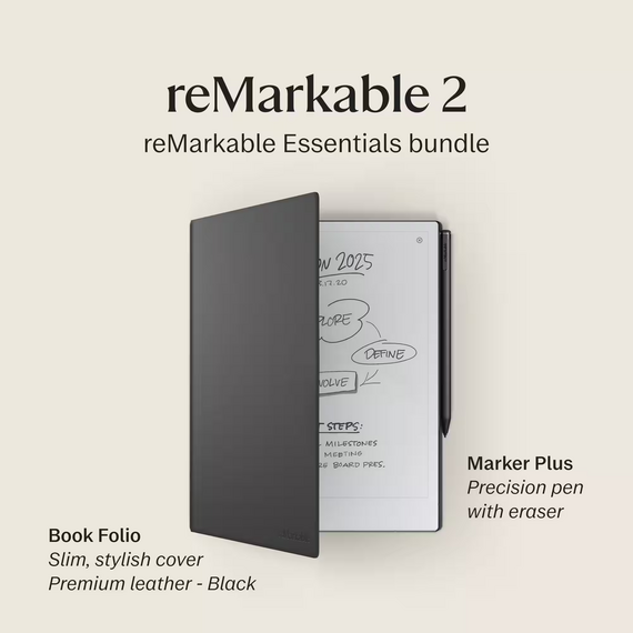 reMarkable - 2 - 10.3” Paper Tablet with Marker Plus and Premium Leather Book Folio - Black, 2 image