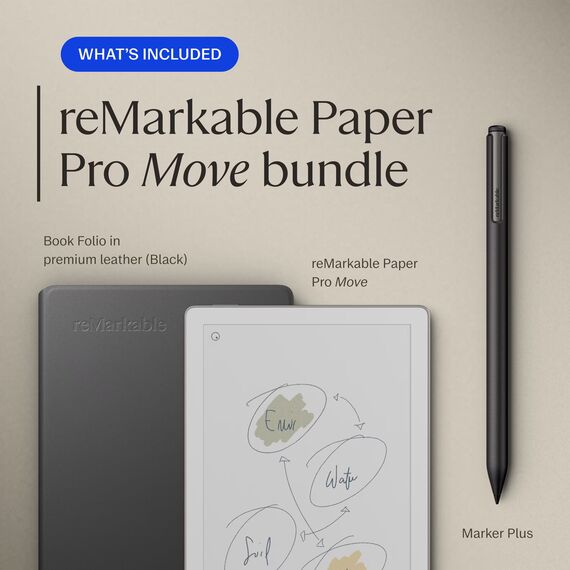reMarkable - Paper Pro Move - 7.3" Paper Tablet with Marker Plus and Premium Leather Book Folio - Black, 5 image