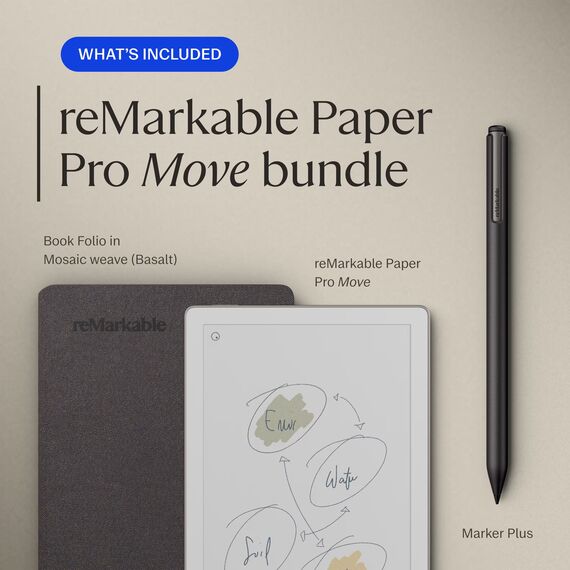 reMarkable - Paper Pro Move - 7.3" Paper Tablet with Marker Plus and Mosaic Weave Book Folio - Basalt, 4 image