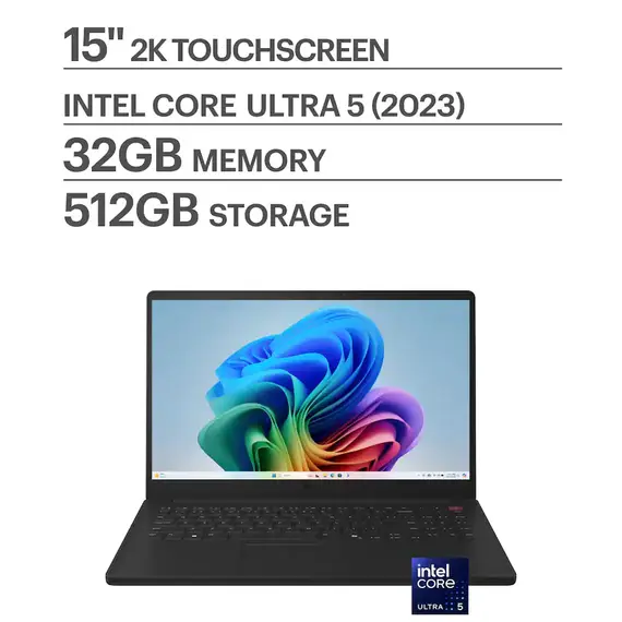 LG - gram Book 15" Touch-Screen Laptop FHD Intel Core Ultra 5 115U Processor with 32GB RAM - 512GB SSD - Titan Black