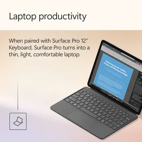 Microsoft - Surface Pro - Copilot+ PC - 12” - Snapdragon X Plus 8 Core - 16GB RAM - 256GB UFS - Device + Keyboard Bundle - Platinum, 3 image