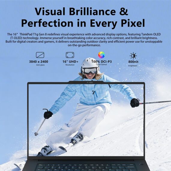 Lenovo ThinkPad T1g Gen 8 Business AI Laptop, RTX 5060, 16" UHD+ (3840 x 2400), 32GB RAM | 1TB SSD, Intel Core Ultra 7 255H, 5MP RGB+IR Camera, Fingerprint, Backlit KB, Wi-Fi 7, Win 11 Pro, Black Akcija, 2 image