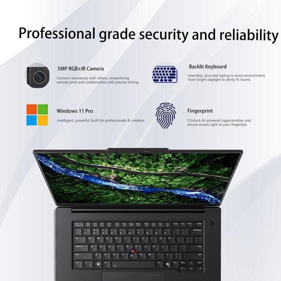 Lenovo ThinkPad T1g Gen 8 Business AI Laptop, RTX 5060, 16" UHD+ (3840 x 2400), 32GB RAM | 1TB SSD, Intel Core Ultra 7 255H, 5MP RGB+IR Camera, Fingerprint, Backlit KB, Wi-Fi 7, Win 11 Pro, Black Akcija, 3 image