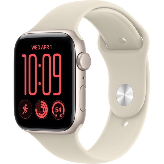 Apple Watch SE 3 GPS 44mm Smartwatch Starlight Aluminum Case, Sand Sport Band - M/L. Fitness + Sleep + Cycle Tracking, Heart Rate, Vitals, Safety, Velicina sata: 44mm, Color: Starlight